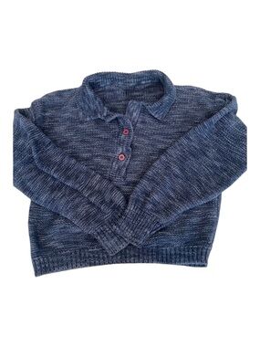 Vintage SzM Womens Cropped Blue Knit Polo Half Button long sleeve Sweater GVC